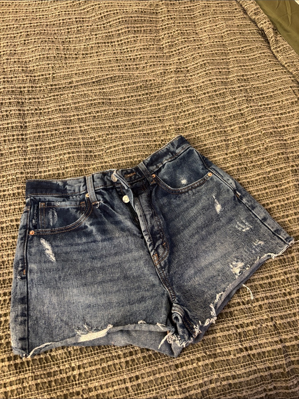 wild fable Distressed Dark Blue High-Rise Denim Shorts